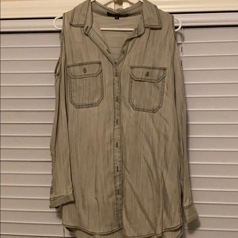 Grey Cold Shoulder Button Top Size M